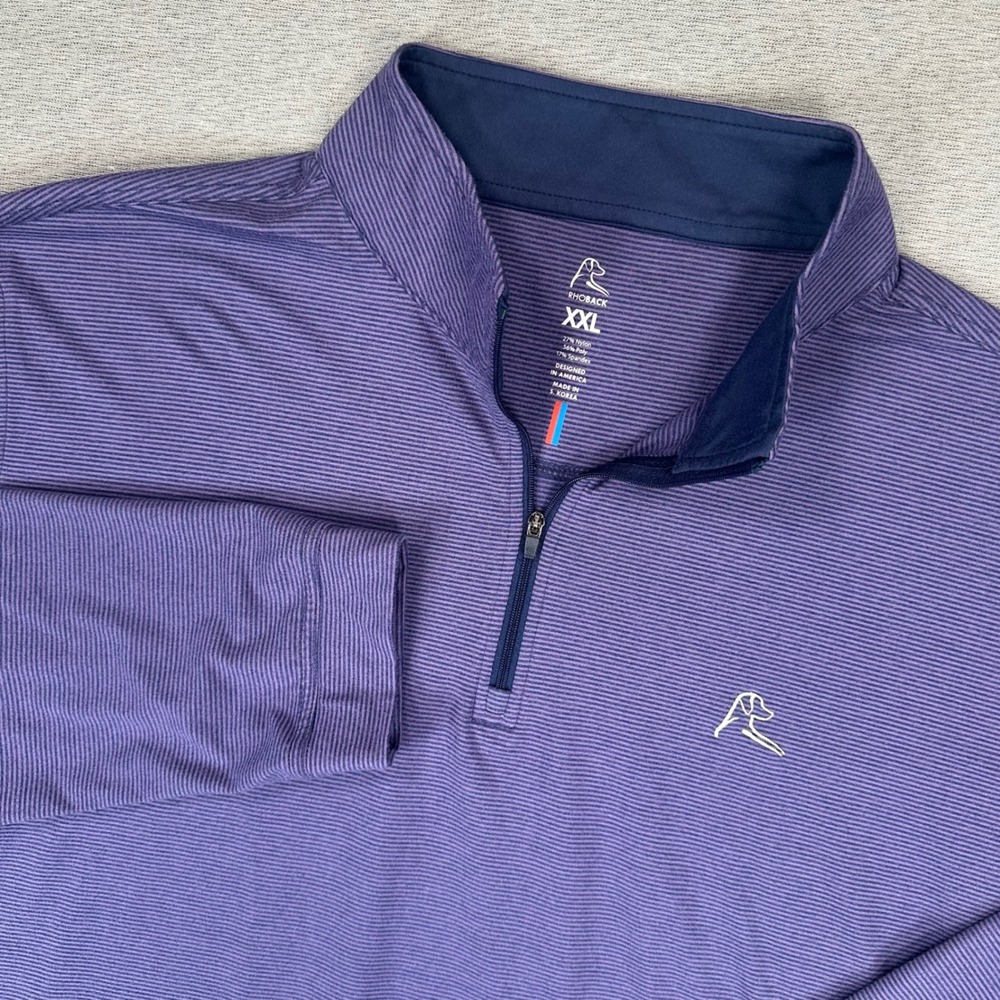 Rhoback Quarter Zip Performance Pullover Mens XXL Purple Navy Micro Stripe